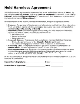 Attorney-Verified Hold Harmless Agreement Template