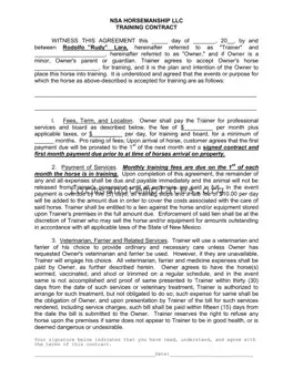 Printable Horse Training Contract Template