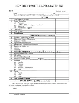 Printable Profit And Loss Template