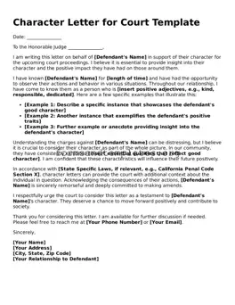 Attorney-Verified Character Letter for Court Template