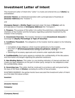 Attorney-Verified Investment Letter of Intent Template