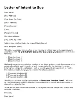 Attorney-Verified Letter of Intent to Sue Template