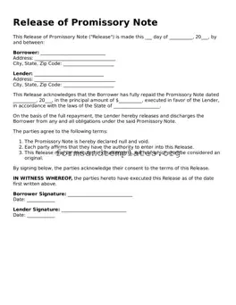 Attorney-Verified Release of Promissory Note Template