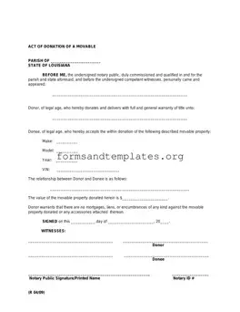 Printable Louisiana act of donation Template