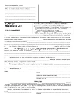 Printable Mechanics Lien California Template