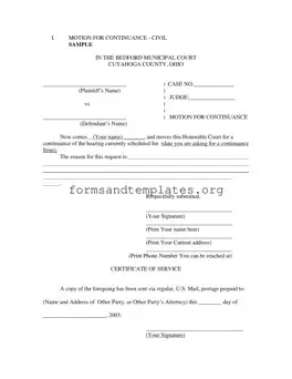 Printable Motion For Continuance Template