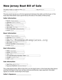 Boat Bill of Sale Template for the State of New Jersey