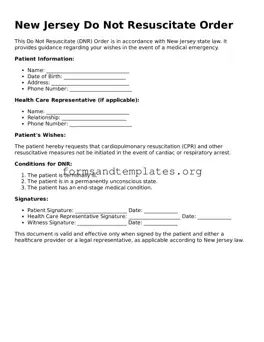 Do Not Resuscitate Order Template for the State of New Jersey