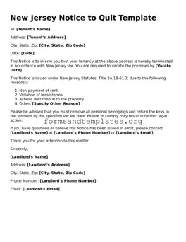 Notice to Quit Template for the State of New Jersey
