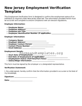 Employment Verification Template for the State of New Jersey