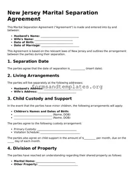 Marital Separation Agreement Template for the State of New Jersey