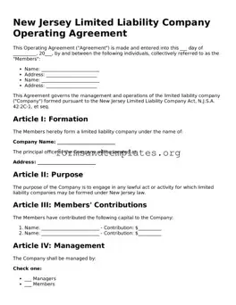 Operating Agreement Template for the State of New Jersey