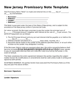 Promissory Note Template for the State of New Jersey