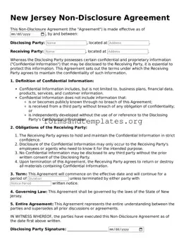Non-disclosure Agreement Template for the State of New Jersey