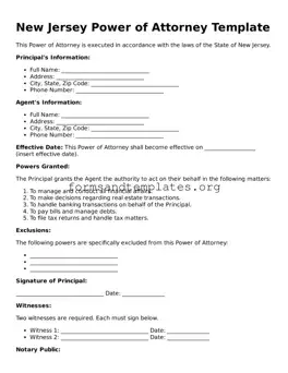 Power of Attorney Template for the State of New Jersey
