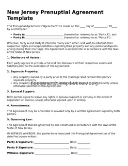 Prenuptial Agreement Template for the State of New Jersey