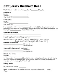 Quitclaim Deed Template for the State of New Jersey