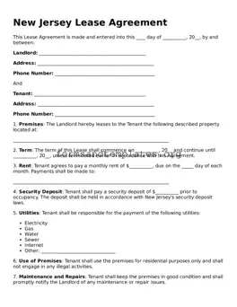 Lease Agreement Template for the State of New Jersey