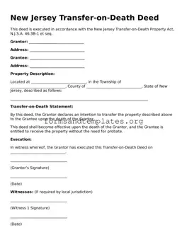 Transfer-on-Death Deed Template for the State of New Jersey