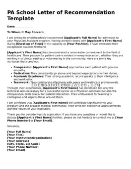 Attorney-Verified PA School Letter of Recommendation Template