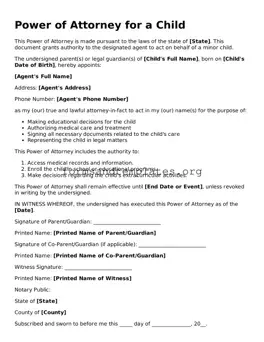 Attorney-Verified Power of Attorney for a Child Template