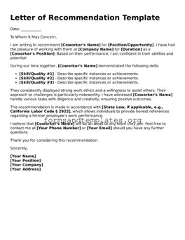 Attorney-Verified Letter of Recommendation for Coworker Template