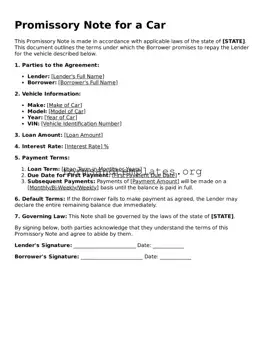 Attorney-Verified Promissory Note for a Car Template