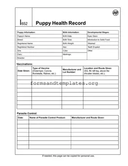 Printable Puppy Health Record Template