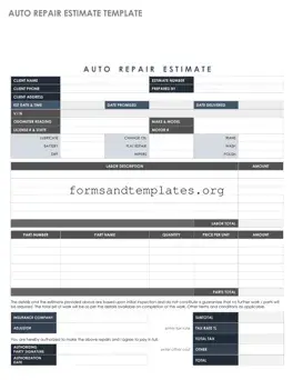 Printable Auto Repair Estimate Template