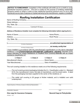 Printable Roofing Certificate Template