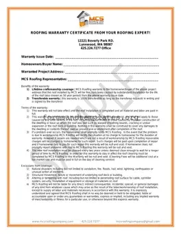 Printable Roofing Warranty Certificate Template