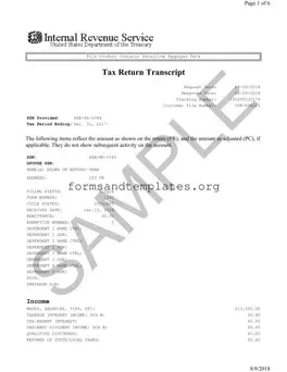 Printable Sample Tax Return Transcript Template