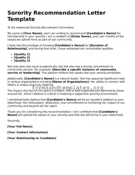 Attorney-Verified Sorority Recommendation Letter Template