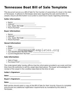 Boat Bill of Sale Template for the State of Tennessee