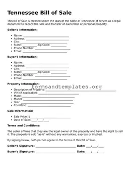 Bill of Sale Template for the State of Tennessee