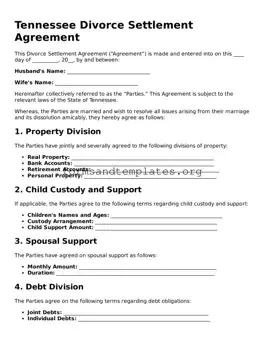 Divorce Settlement Agreement Template for the State of Tennessee