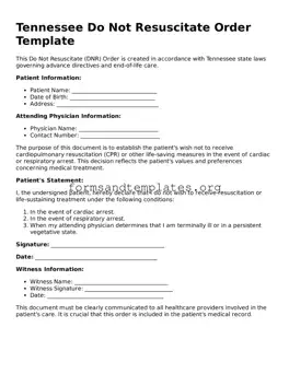 Do Not Resuscitate Order Template for the State of Tennessee