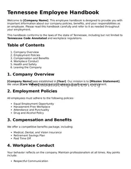 Employee Handbook Template for the State of Tennessee