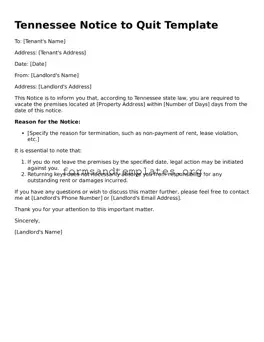 Notice to Quit Template for the State of Tennessee