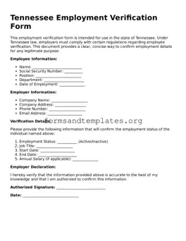 Employment Verification Template for the State of Tennessee