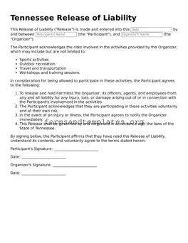 Release of Liability Template for the State of Tennessee