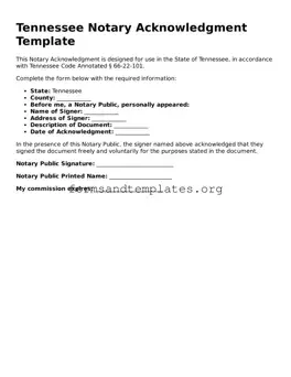 Notary Acknowledgement Template for the State of Tennessee