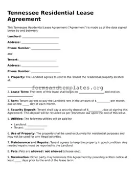 Residential Lease Agreement Template for the State of Tennessee