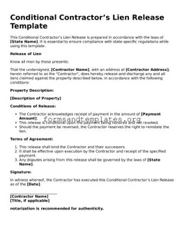 Attorney-Verified Conditional Contractor’s Lien Release Template