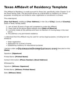 Affidavit of Residency Template for the State of Texas