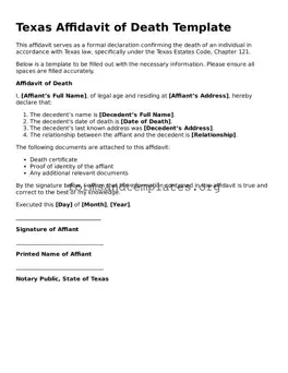Affidavit of Death Template for the State of Texas