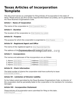 Articles of Incorporation Template for the State of Texas