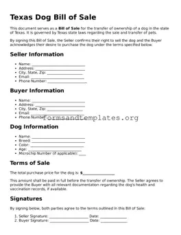 Dog Bill of Sale Template for the State of Texas