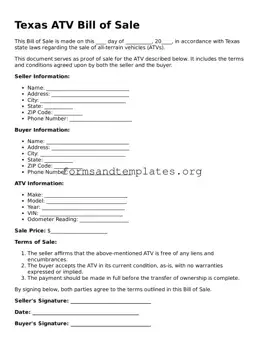 ATV Bill of Sale Template for the State of Texas