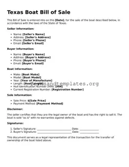 Boat Bill of Sale Template for the State of Texas